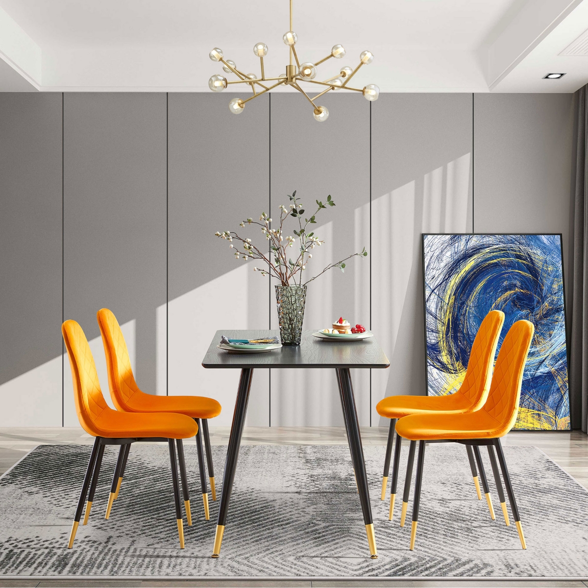 Streamdale FurnitureVelvet Tufted Accent Chairs with Golden Color Metal Legs, Modern Dining Chairs for Living Room,Set of 4 - Orange