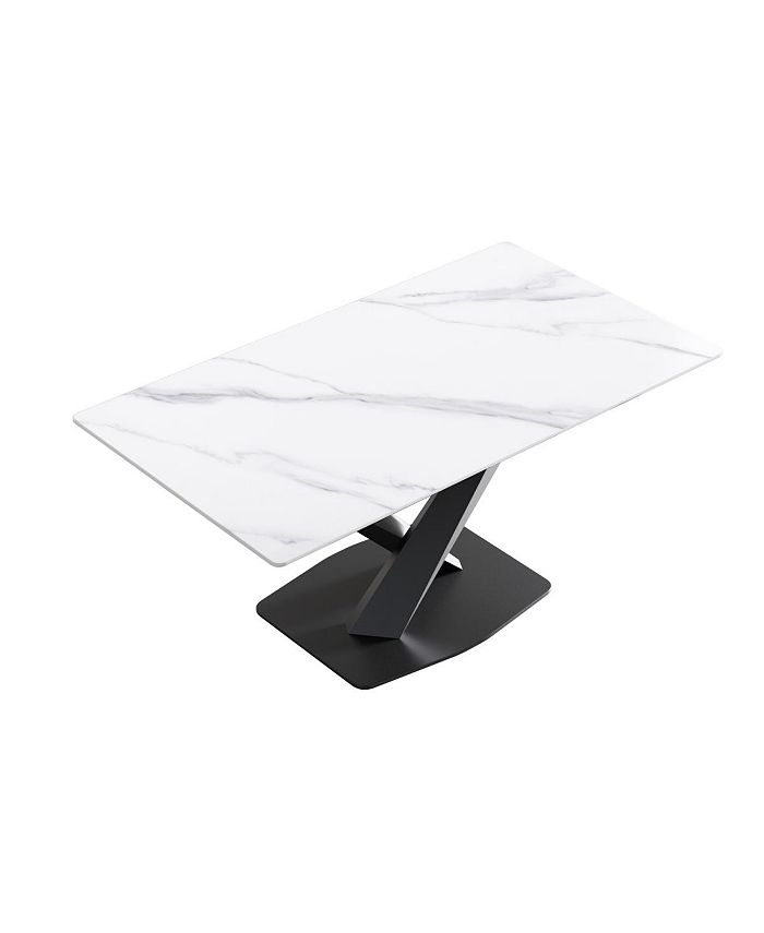 Simplie Fun 63Inch Modern Artificial Stone White Straight Edge Black