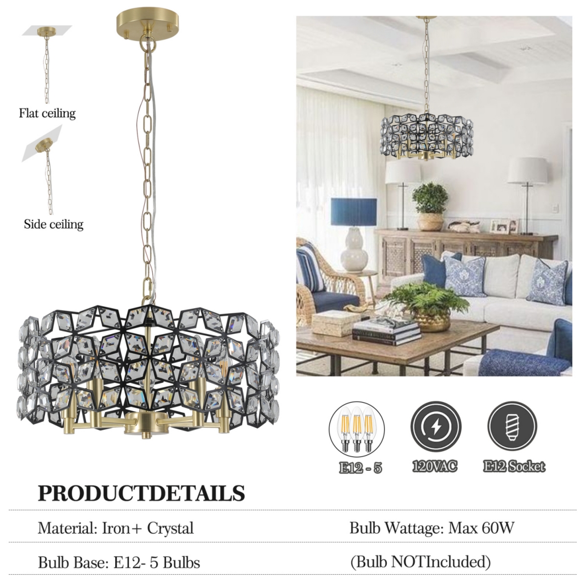 Streamdale Crystal Chandelier Luxury Living Room Lighting