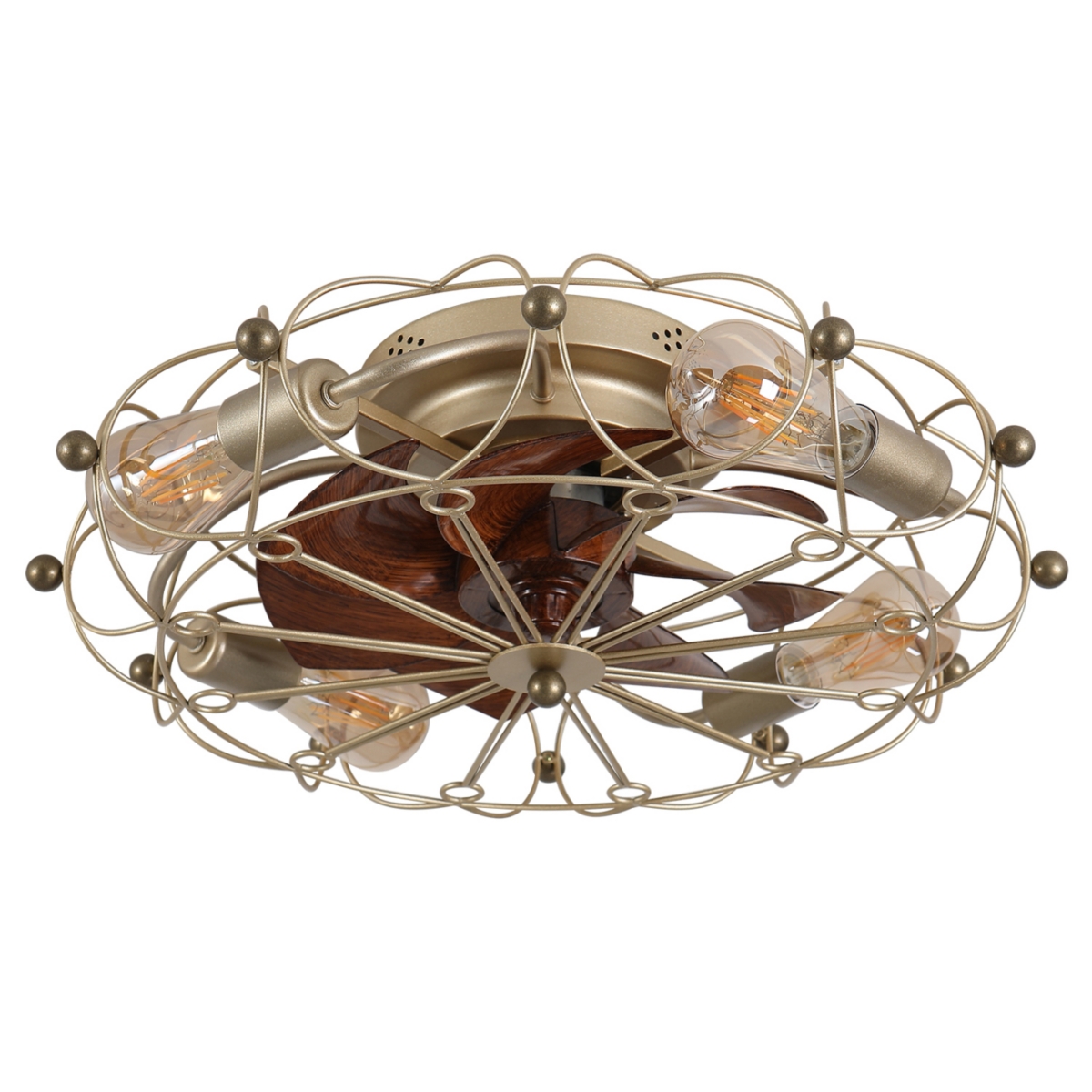 Streamdale Furniture Low Profile Caged Ceiling Fan With Lights Remote Control, Embedded Modern Industrial Ceiling Fan