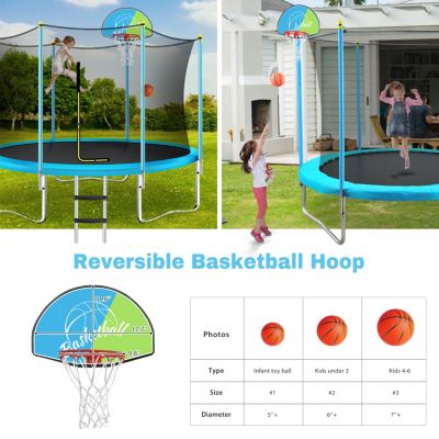 Streamdale Kids' 8FT Trampoline with Safety Enclosure & Basketball Hoop