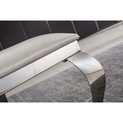 Leatherette Dining Chair Set (2) with Oval Backrest, Steel Legs