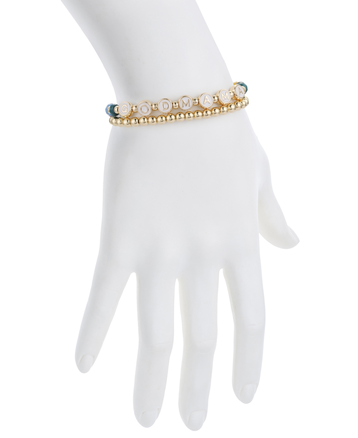 Unwritten Multi Color Quartz Godmama Stone And Beaded Stretch Bracelet Set In Gold