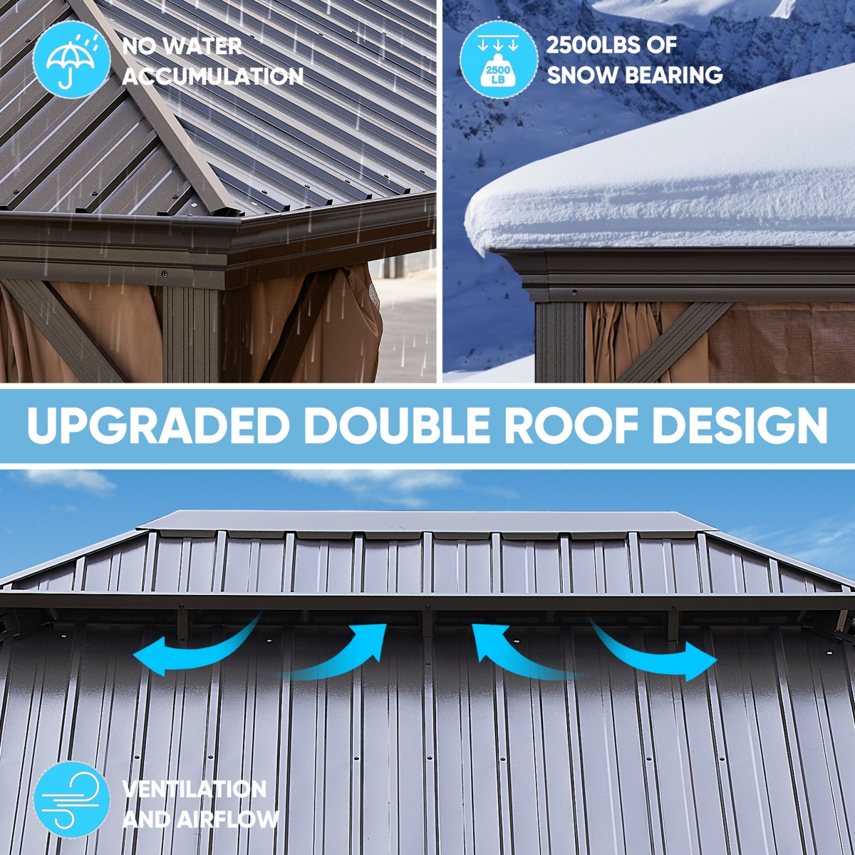 Streamdale Furniture 12x20FT patio gazebo, with steel canopy ,Outdoor Permanent Hardtop Gazebo Canopy for Patio, Garden, Backyard