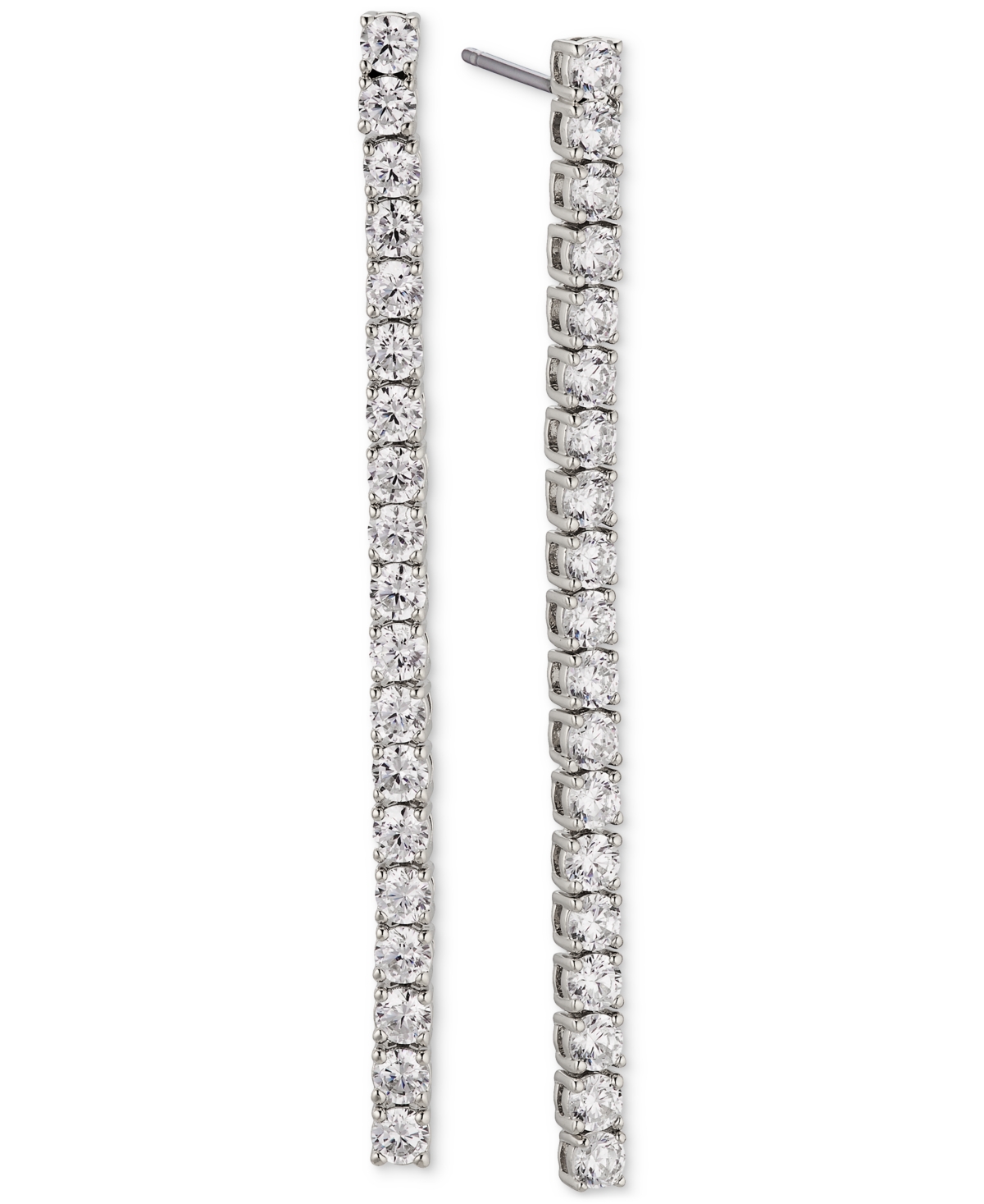 Silver-Tone Cubic Zirconia Linear Drop Earrings, Created for Macy's - Rhodium