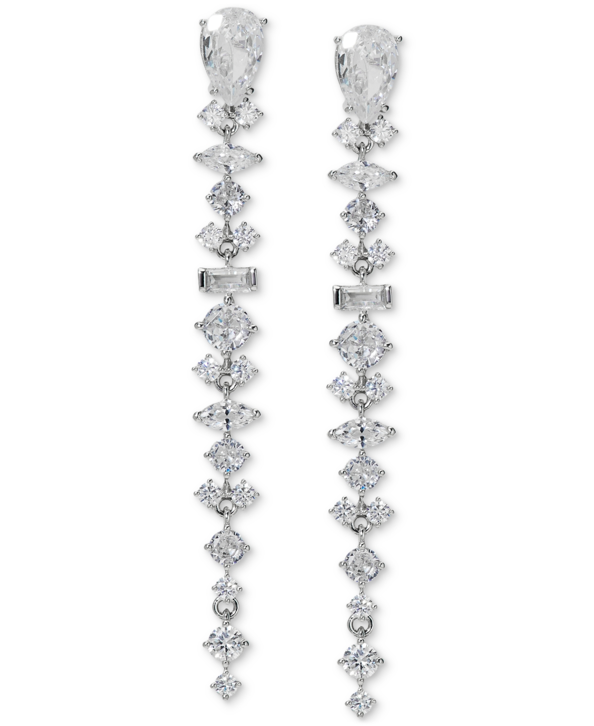 Silver-Tone Mixed Cubic Zirconia Linear Drop Earrings, Created for Macy's - Rhodium