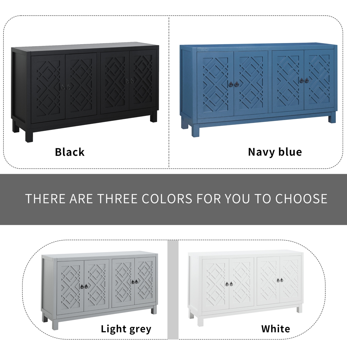 Streamdale Furniture Storage Space Sideboard, 4 Door Buffet Cabinet With Pull Ring Handles For Living Room