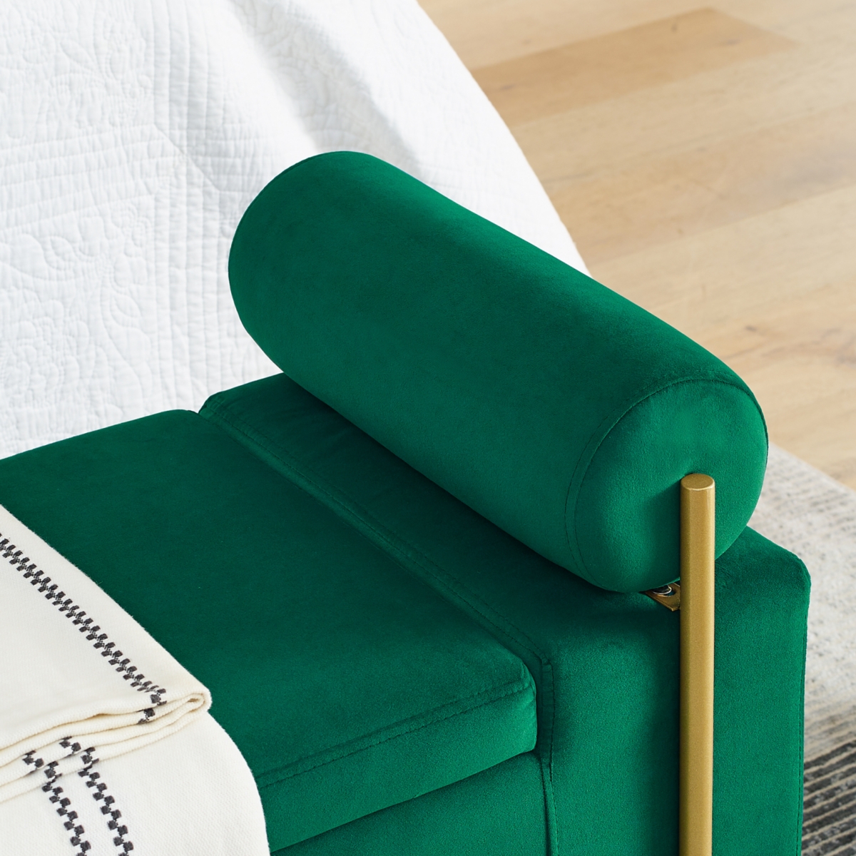 Green Velvet Storage Bench with Iron Legs