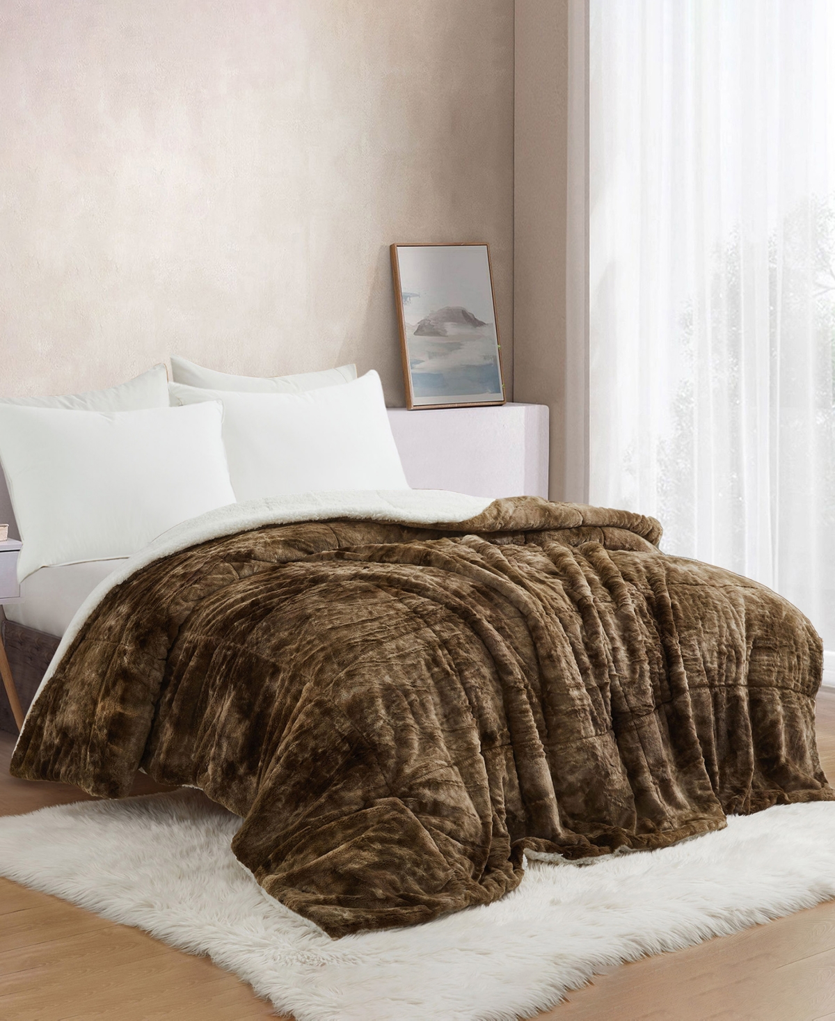 Shop Unikome Velvet Sherpa Reversible Comforter, Queen In Brown