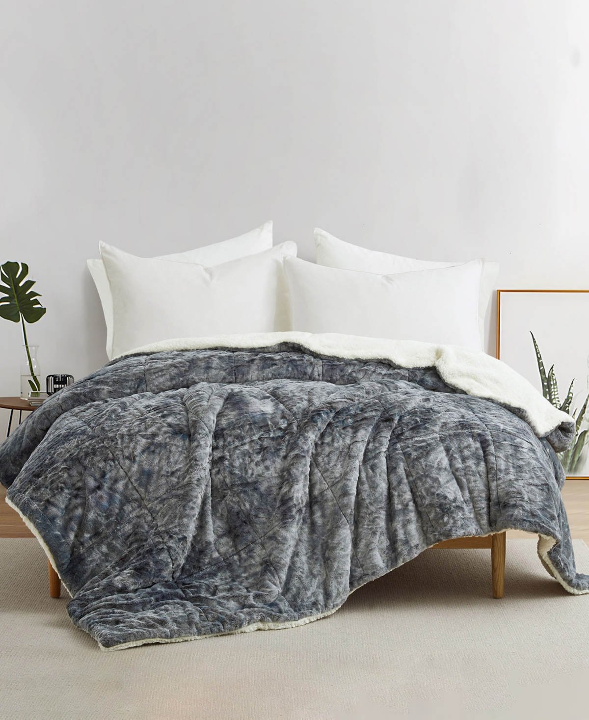 Shop Unikome Velvet Sherpa Reversible Comforter, Queen In Gray