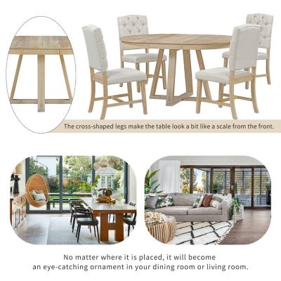 5 Pc. Solid Wood Upholstered Retro Round Table Dining Room Set