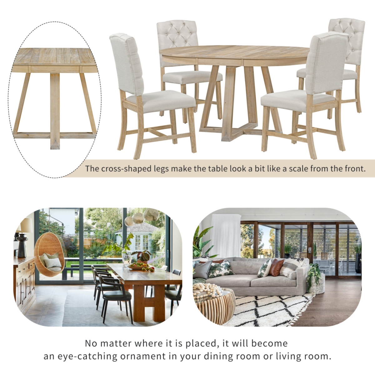 Streamdale Furniture Retro 5-Piece Dining Set with Round Table & Upholstered Chairs