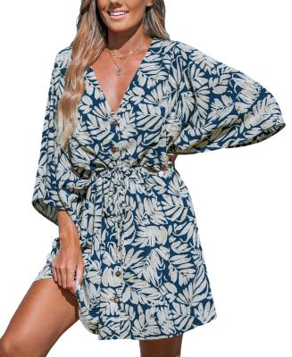 CUPSHE Women's Tropical V-Neck Flared Sleeve Mini Beach Dress - Macy's