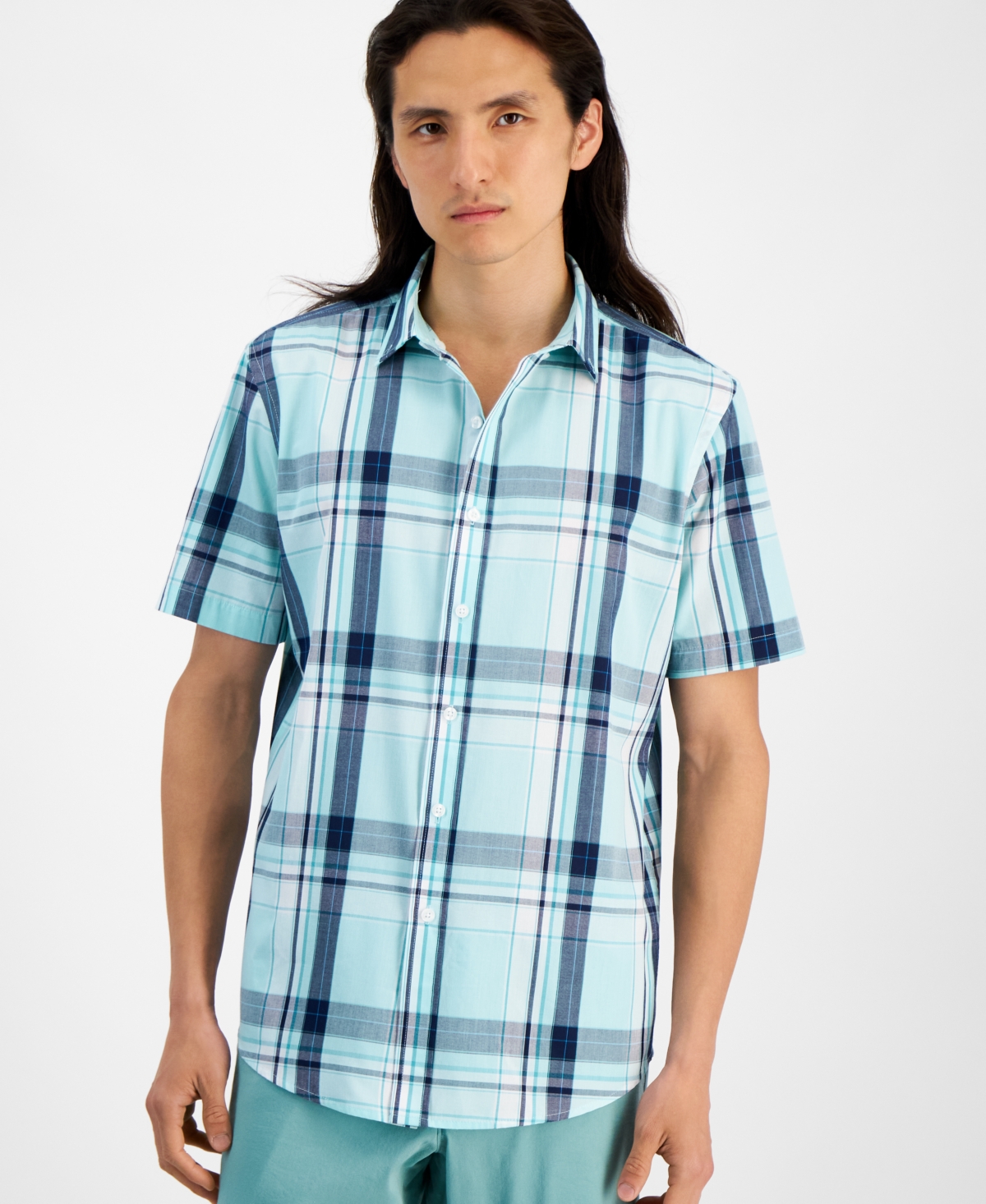 Shop Club Room Men's Short Sleeve Printed Shirt, Created For Macy's In Sprint Mint
