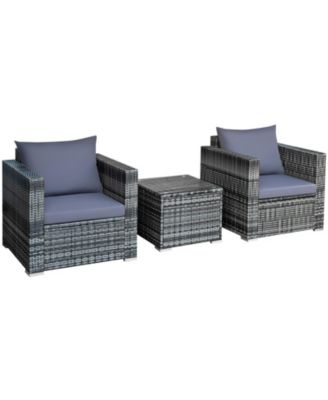 3 Pcs Patio Rattan Furniture Bistro Sofa Set with Cushioned