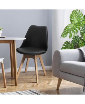 Set of 4 Dining Chairs Mid-Century Modern Shell PU Seat with Wooden Legs