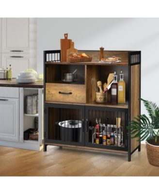 Buffet Cabinet with Drawer and Wood Storage Shelf for Kitchen-Rustic Brown