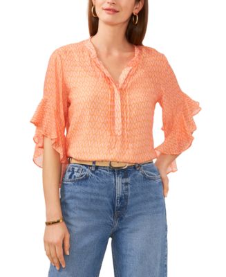 売れ筋商品|||スタイルアンドコー カットソー トップス レディース Women's Printed Flutter-Sleeve Pintuck Blouse, Exclusively at Macy's Atomic Orange Combo 30382233_fpx.tif?$filterlrg$&