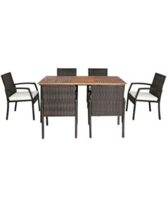 7PCS Patio Rattan Cushioned Dining Set with Umbrella Hole