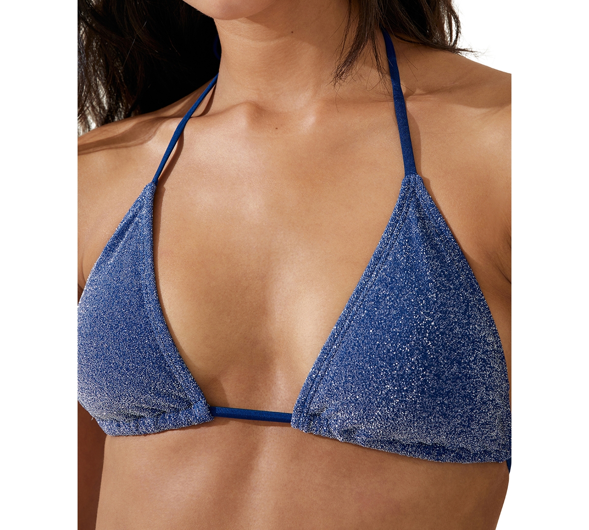 Shop Cotton On Women's Metallic Slider Triangle Bikini Top In Blue