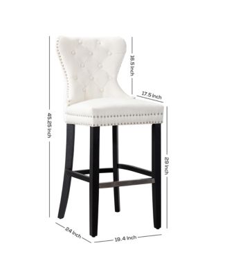 Tufted Upholstered Velvet Bar Stool with Metal Footrest