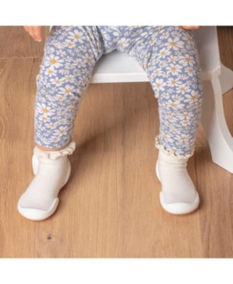 Infant Girl Breathable Washable Non-Slip Sock Shoes Lace trim - Off White