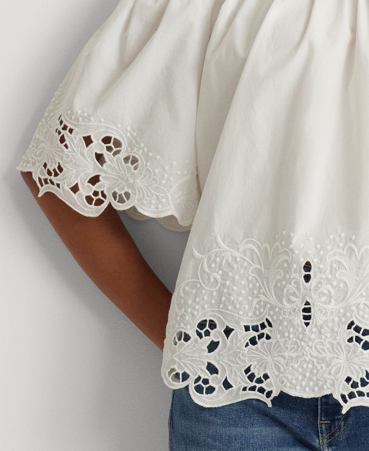 Shop Lauren Ralph Lauren Women's Embroidered Off-the-shoulder Top In White