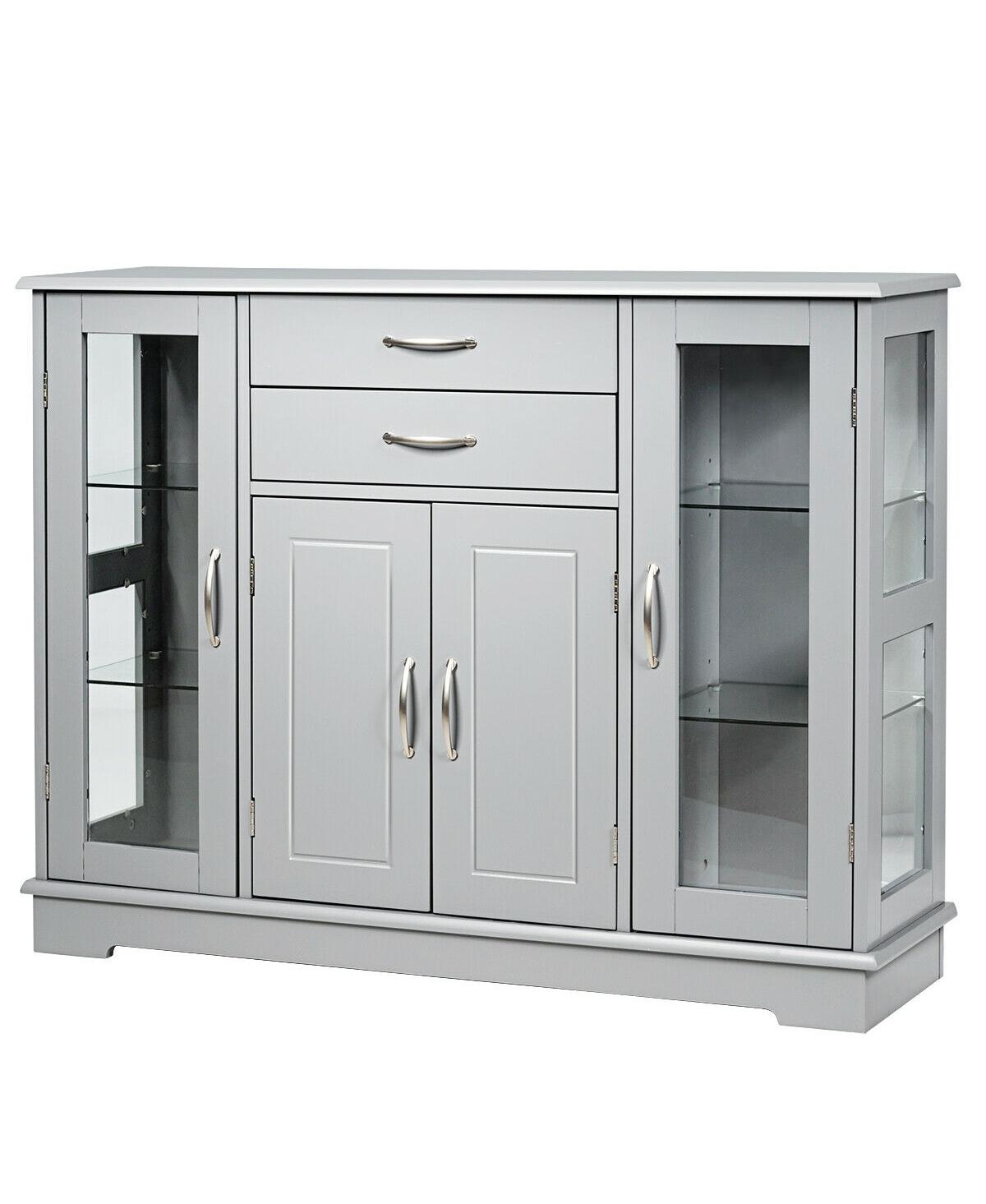 Slickblue Sideboard Buffet Server Storage Cabinet with 2 Drawers and Glass Doors