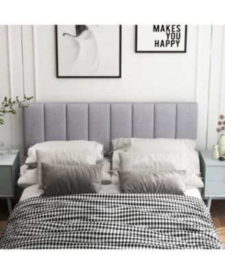 Adjustable Width Linen Upholstered Solid Wood Leg Headboard