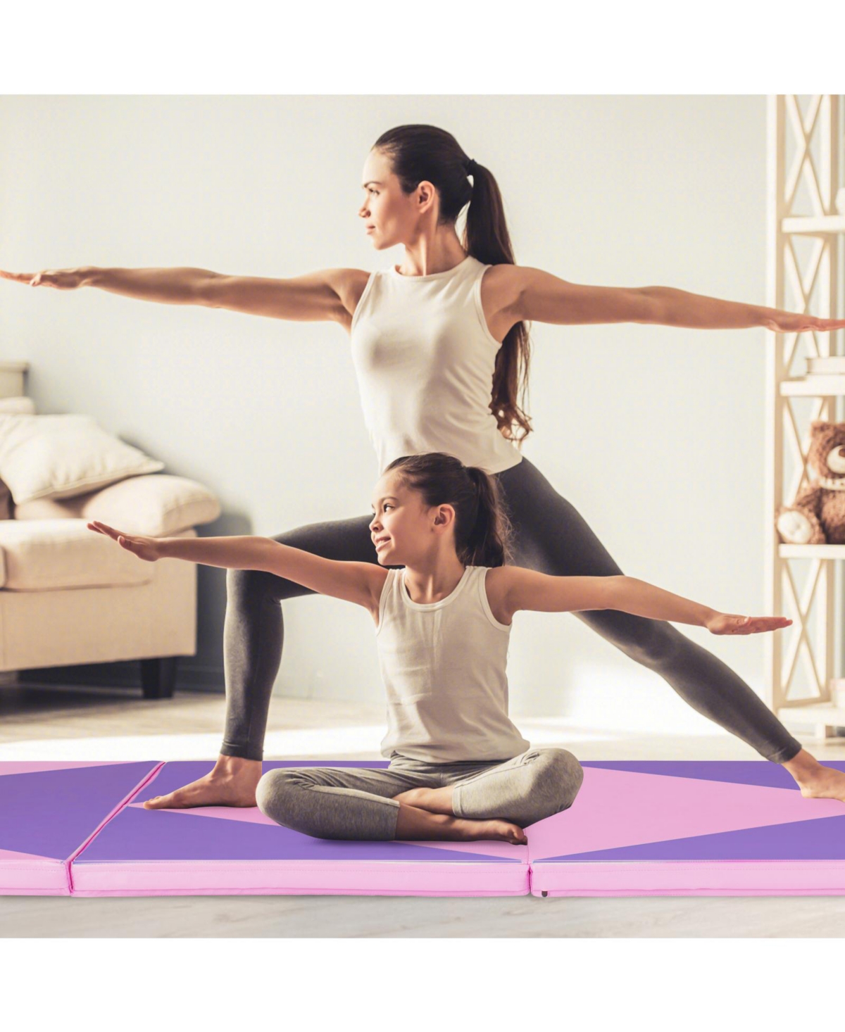 Slickblue 4-Panel Pu Leather Folding Exercise Gym Mat with Hook and Loop Fasteners-Pink