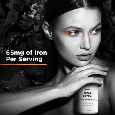 Iron Ultra Supplement + Copper, Folate, Vitamin C and Vitamin B12, Ferrous Sulfate Iron Vitamin - Iron 65mg Per Serving, Folic Acid, 60 Capsules