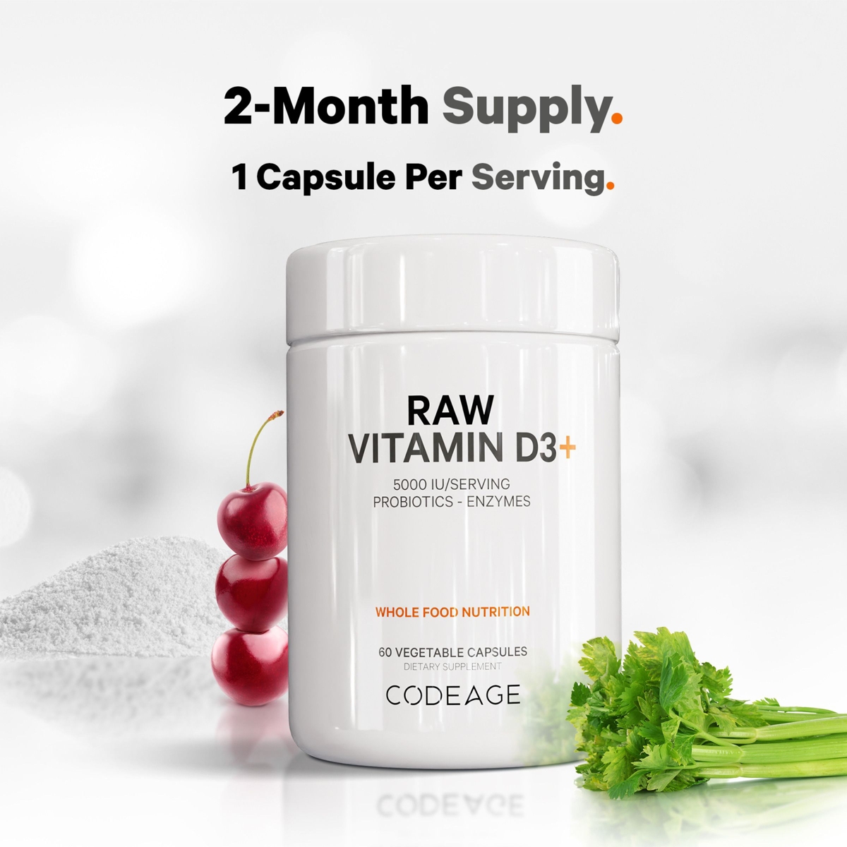 Codeage Raw Vitamin D3+ High Potency 5000 Iu Supplement From Saccharomyces Cerevisiae - Raw Vitamin Enhanced with Omega-9, Probiotics, Digestive Enzym