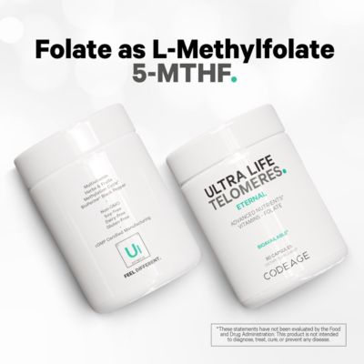 Ultra Life Telomeres Supplement - 5 MTHF Folate Vitamin B9, Vitamin B12 Methylcobalamin, Vitamin D3, L-Theanine, Ashwagandha 90 Capsules