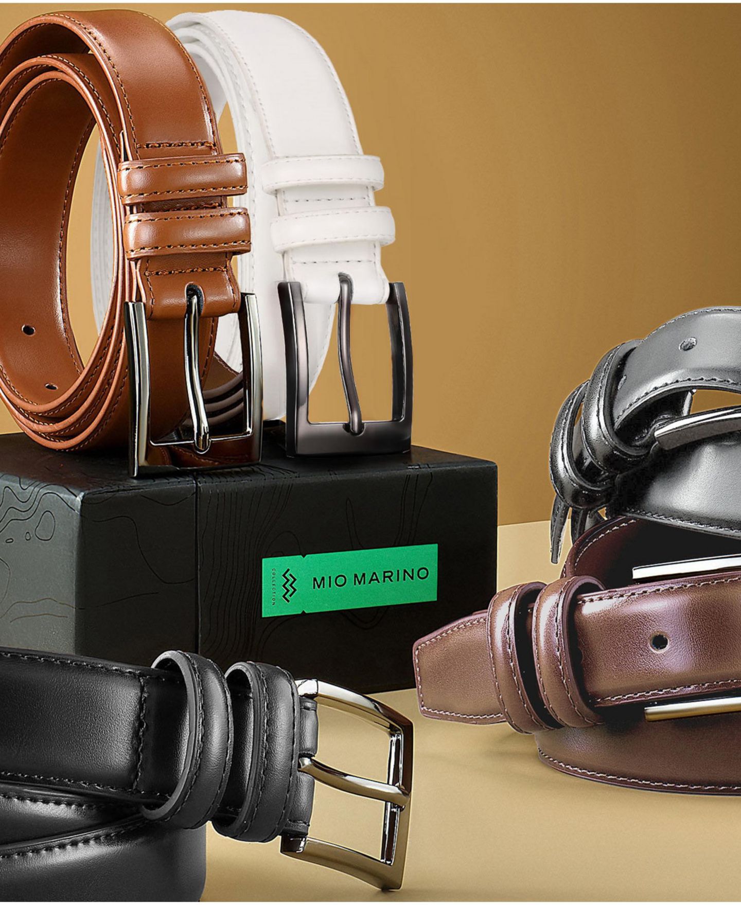 Мужские ремни Mio Marino Dual Loop Leather Belt, 2 pack, цвет: Графитовый / Янтарный — фото 5