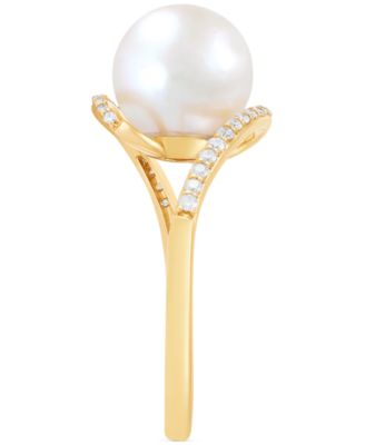 Cultured Freshwater Pearl (9mm) & Diamond (1/6 ct. t.w.) Swirl Ring in 10k Gold