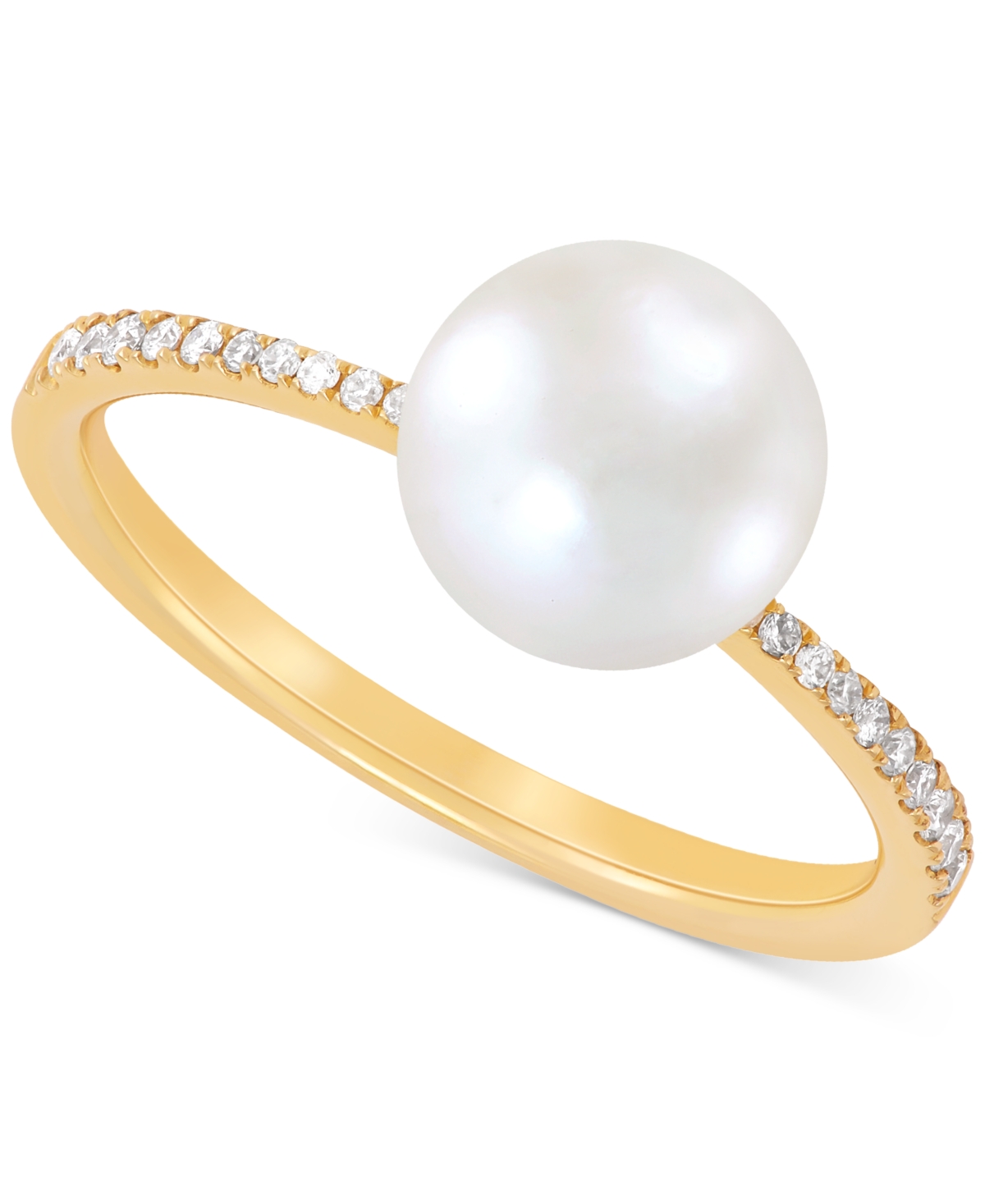 Cultured Freshwater Pearl (8mm) & Diamond (1/10 ct. t.w.) Ring in 10k Gold - Yellow Gold