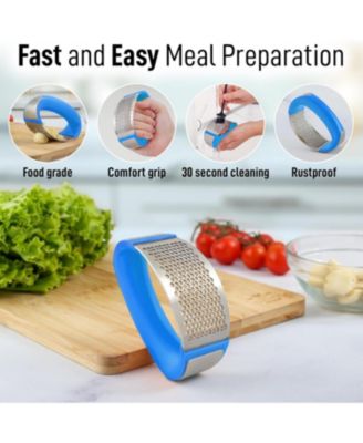 Stainless Steel Garlic Press Rocker Set - Premium Garlic Mincer Garlic Crusher  with Peeler and Scraper