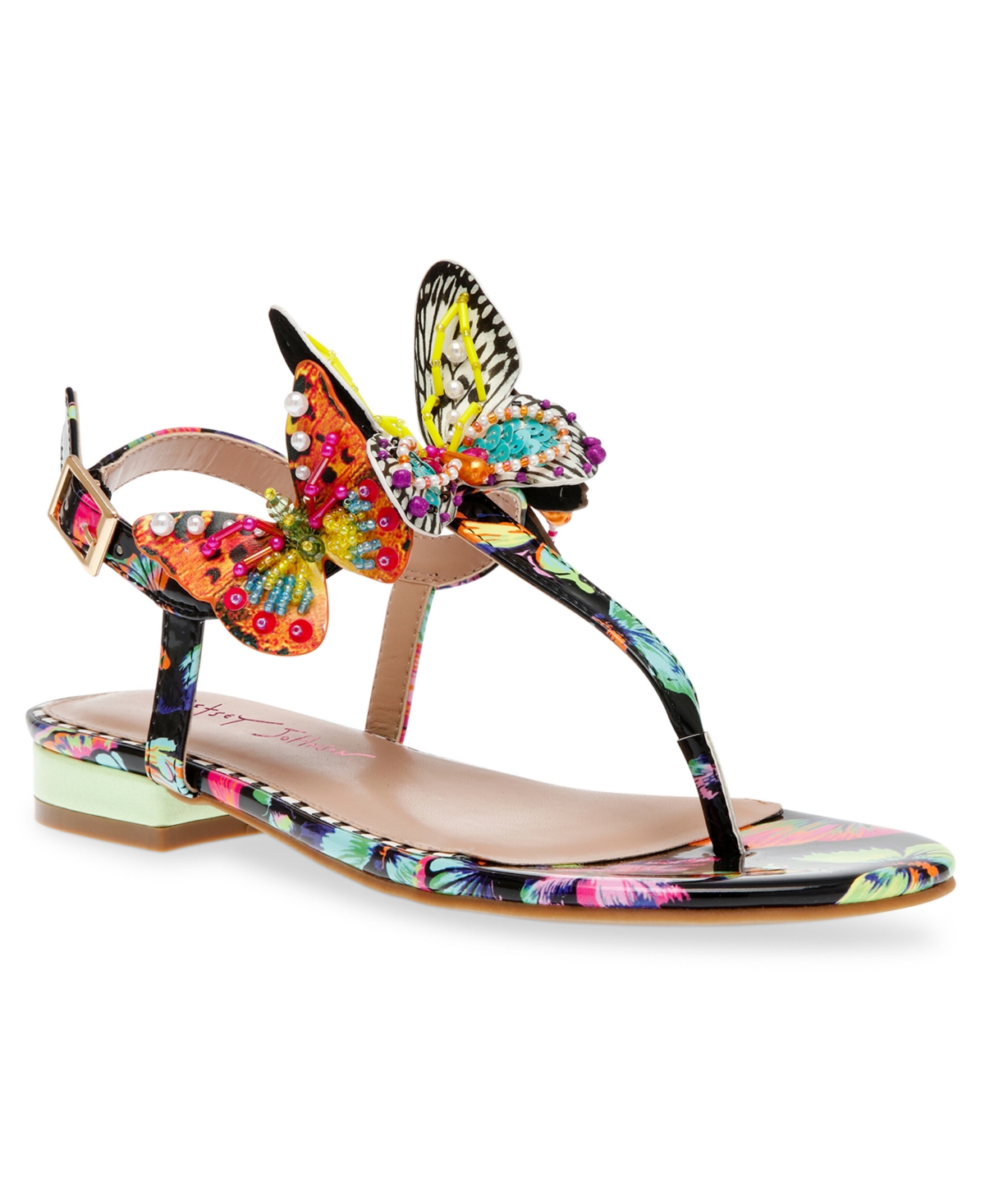 Dacie T-thong Sandal with Butterfly Details - White Multi