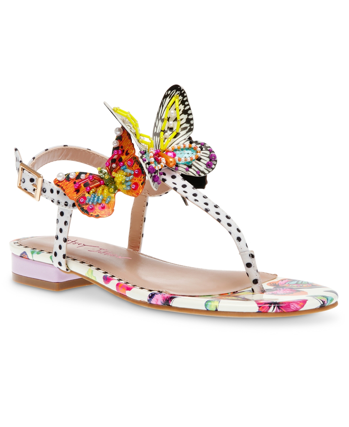 Dacie T-thong Sandal with Butterfly Details - White Multi