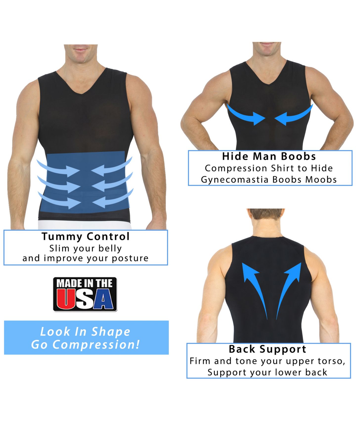 Мужская рубашка Instaslim Power Mesh Compression Sleeveless V-Neck, цвет: Чёрный — фото 4