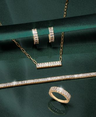 Nano Emerald Color Baguette Bar Pendant Necklace (1 ct. t.w.) in Gold Vermeil, 17" (Also in Nano White Sapphire Color, Nano Ruby Color, & Blue Sapphire Color), Created for Macy's