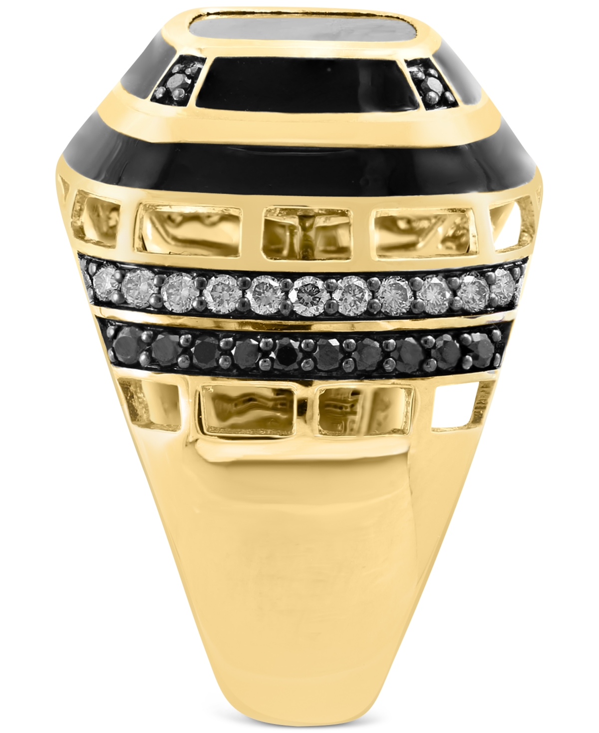 Effy Collection Effy Men's Onyx & Black Diamond (1/4 Ct. T.w.) & Espresso Diamond (1/3 Ct. T.w.) Ring In 14k Gold In Yellow Gol