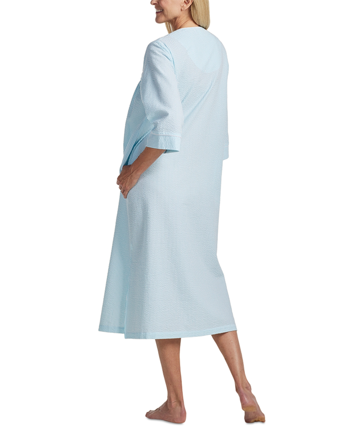 Miss Elaine Plus Size 3/4-Sleeve Zip Seersucker Robe