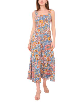 Vince Camuto - Women's Printed Smocked Back Fit & Flare Maxi Dress