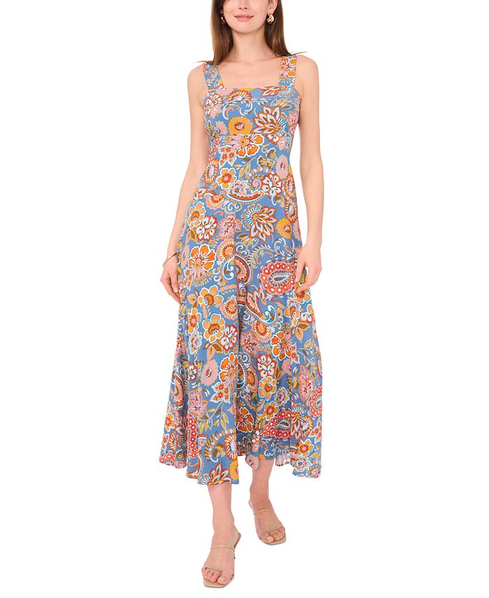 Vince Camuto Women's Printed Smocked Fit & Flare Maxi Dress - Macy's