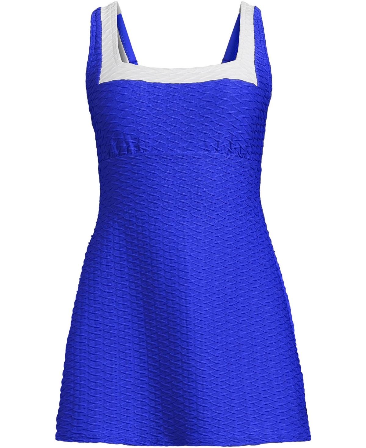 Lands' End Plus Size Texture Square Neck Mini Swim Dress -white