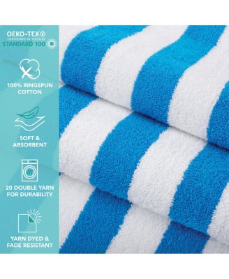 California Cabana Beach Towel (4 Pack, 30x70 in.), Striped, Soft Ringspun Cotton, Oversized Cabana Pool Towel