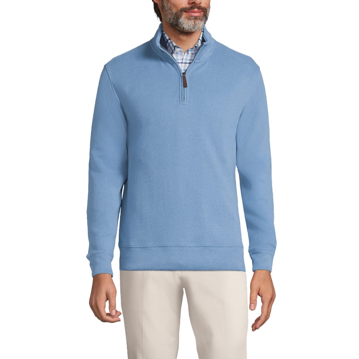 Big & Tall Bedford Rib Quarter Zip Sweater - Muted blue