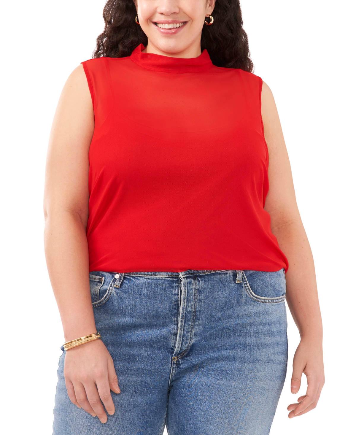 Shop Vince Camuto Plus Size Sleeveless Mock-neck Top In Tulip Red