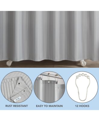 Host & Home Damask Shower Curtain Set with 12 Metal Rolling Rings, Weighted Hem, Rust-Proof Grommets, Fine 100% Polyester Yarn, 72x72, Three Proof Treatment Repels Water, Stains & Oil